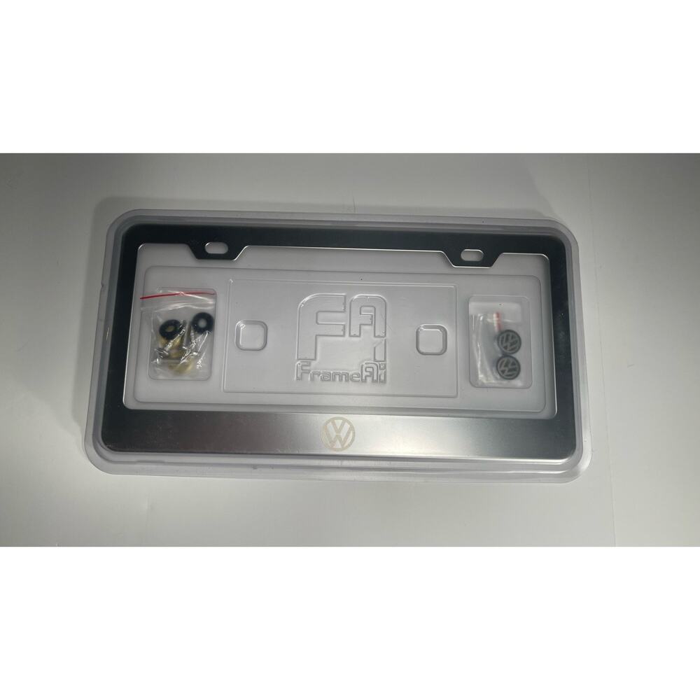 FrameArt Volkswagen VW Logo License Plate Frame Kit Black Silver Hardware